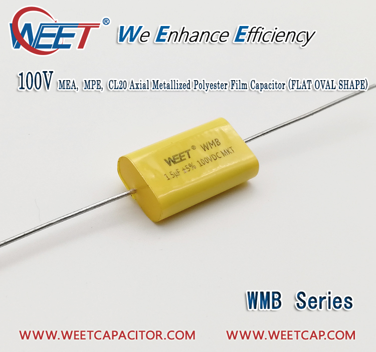 WEET-WEE-Technology-100V-MEA-MPE-CL20-Axial-Metallized-Polyester-Film-Capacitor-FLAT-OVAL-SHAPE